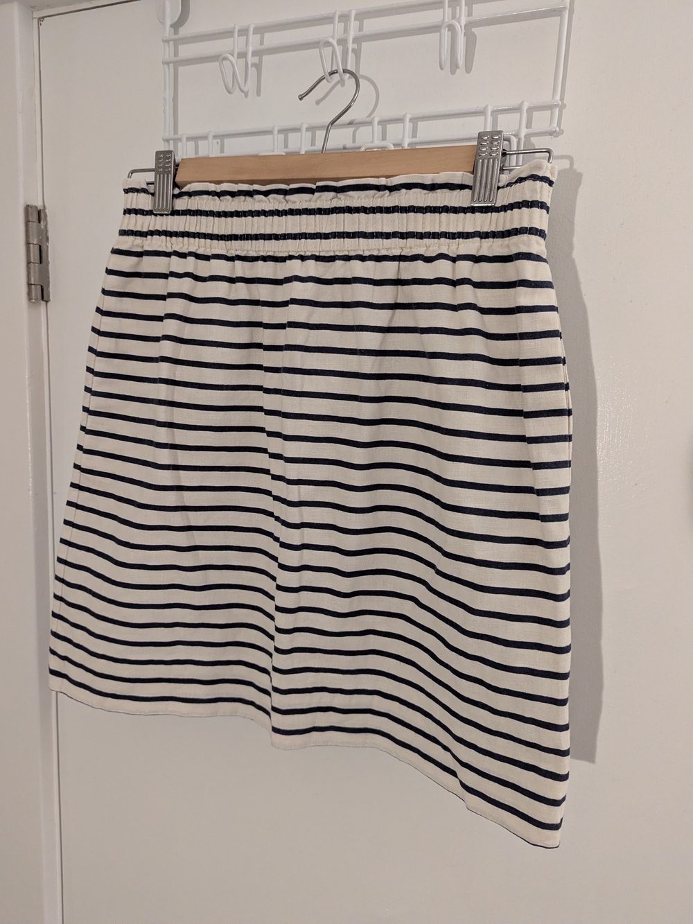 J. Crew White & Navy Striped Elastic-Waist Mini Skirt